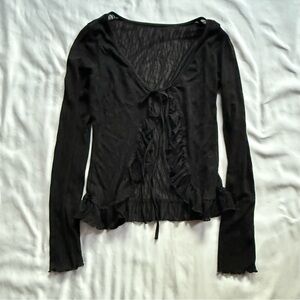 Mob Wife Black Ruffled Tie Front Long Sleeve Blouse size 4 great condition
